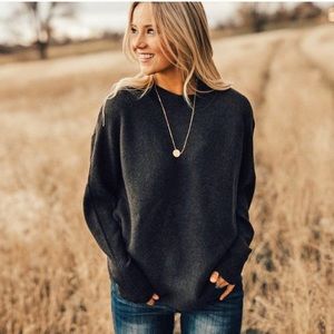 Very J Ribbed Mock-neck Charcoal Sweater